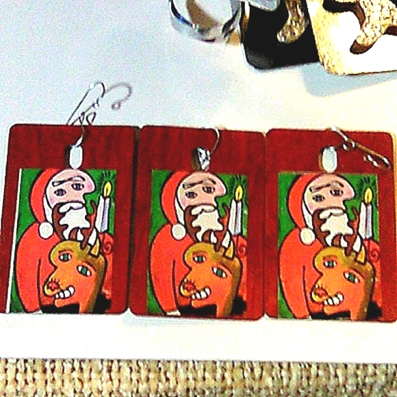 NEW Pablo Picasso Handcrafted 3-Piece Christmas Ornament Set! *Santa & Rudolph* - Picture 3 of 6